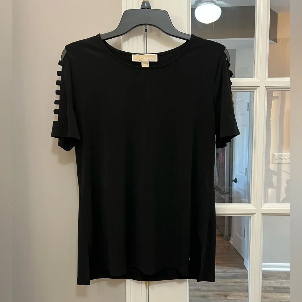 Michael Kors Black Short Sleeve Top with Cut-Out Details size M EUC